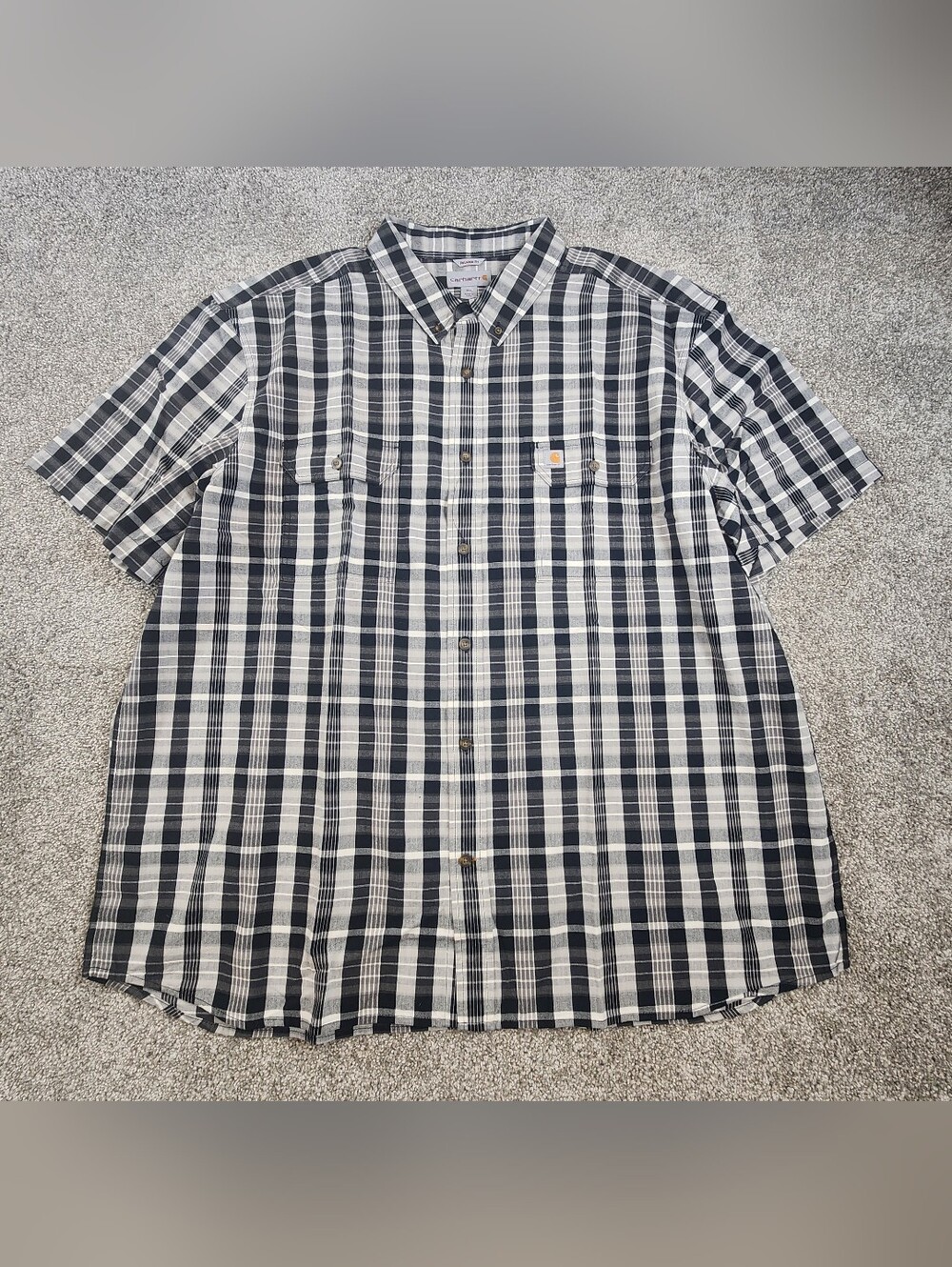 Carhartt Shirt Mens 3XL Black White Plaid Relaxed Fit Short Sleeve Button Down